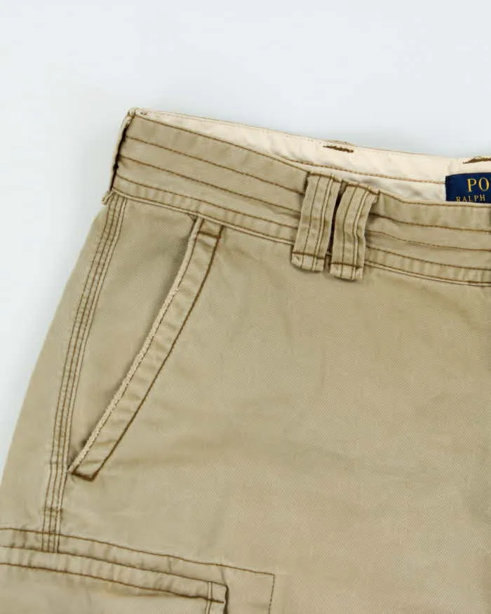 Vintage Polo Ralph Lauren Khaki Distressed Loose Fit Classic Canvas Chino Cargo Shorts - W34 sold by Rokit product image thumbnail 3