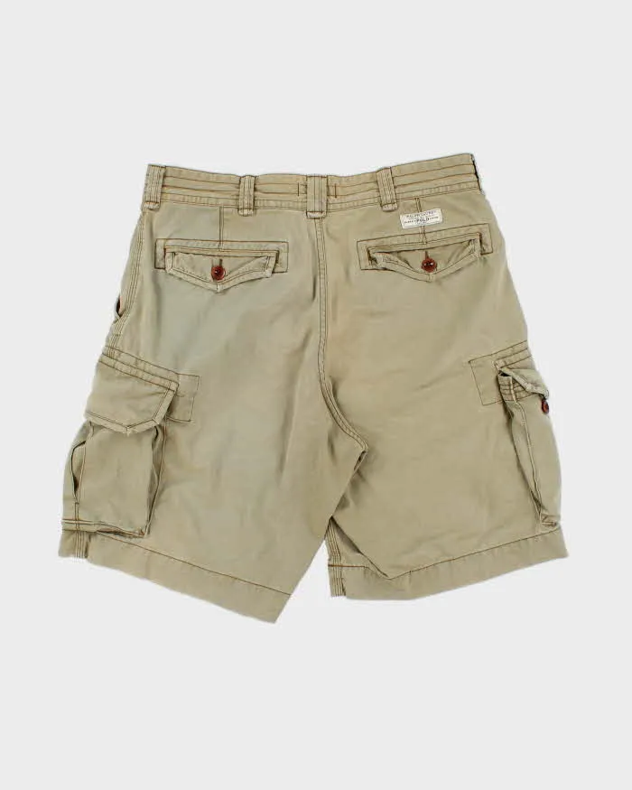 Vintage Polo Ralph Lauren Khaki Distressed Loose Fit Classic Canvas Chino Cargo Shorts - W34 sold by Rokit product image thumbnail 2
