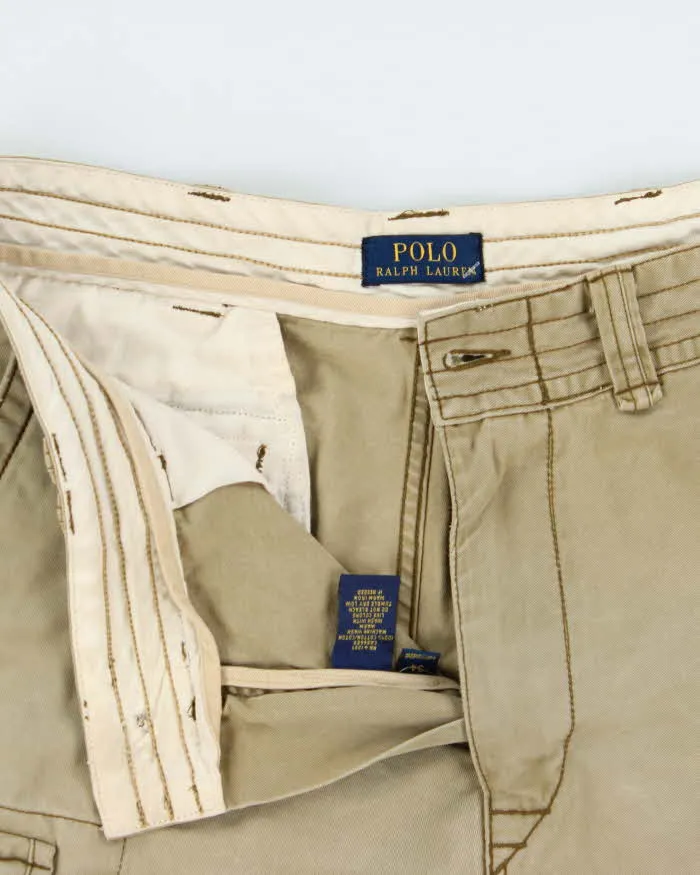 Vintage Polo Ralph Lauren Khaki Distressed Loose Fit Classic Canvas Chino Cargo Shorts - W34 sold by Rokit product image thumbnail 5