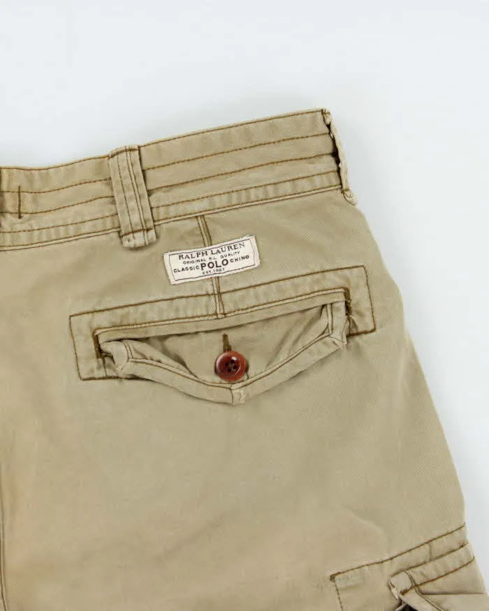 Vintage Polo Ralph Lauren Khaki Distressed Loose Fit Classic Canvas Chino Cargo Shorts - W34 sold by Rokit product image thumbnail 4