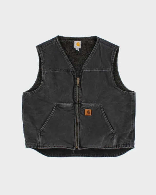 Vintage Carhartt V26 BLK Sandstone Rugged Washed Duck Canvas Sherpa Lined Workwear Vest - L made by Carhartt