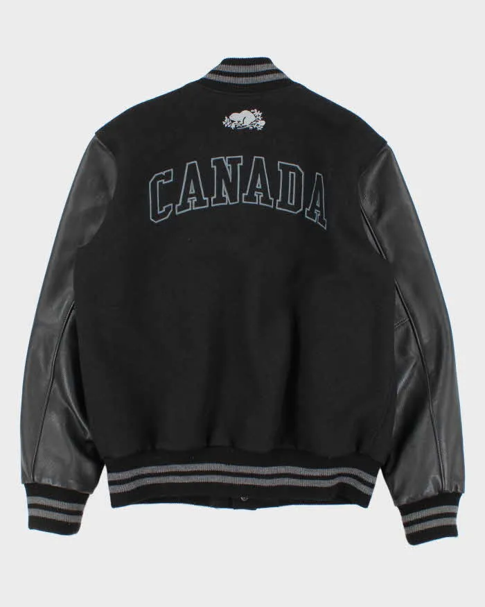Vintage Y2K 00s Roots Embroidered Wool Leather Varsity Bomber Jacket - XL sold by Rokit product image thumbnail 2
