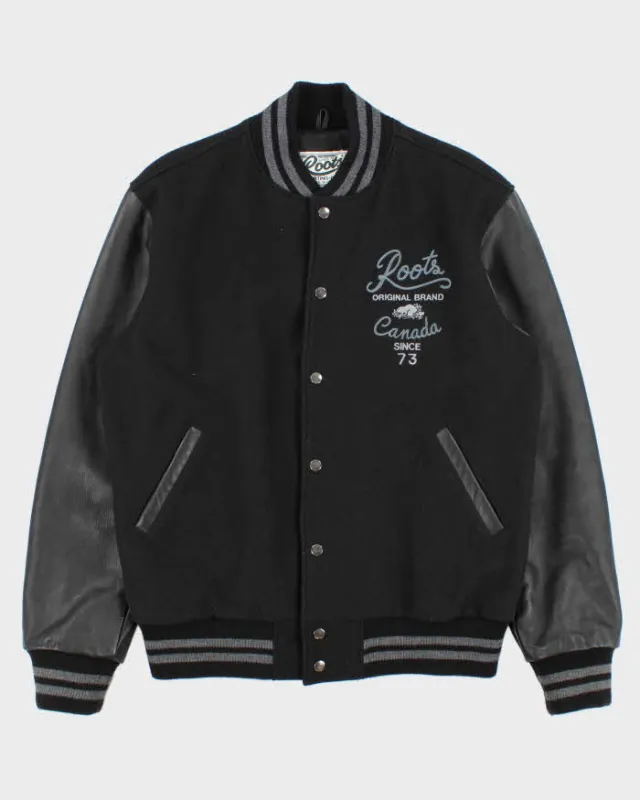 Vintage Y2K 00s Roots Embroidered Wool Leather Varsity Bomber Jacket - XL made by Roots