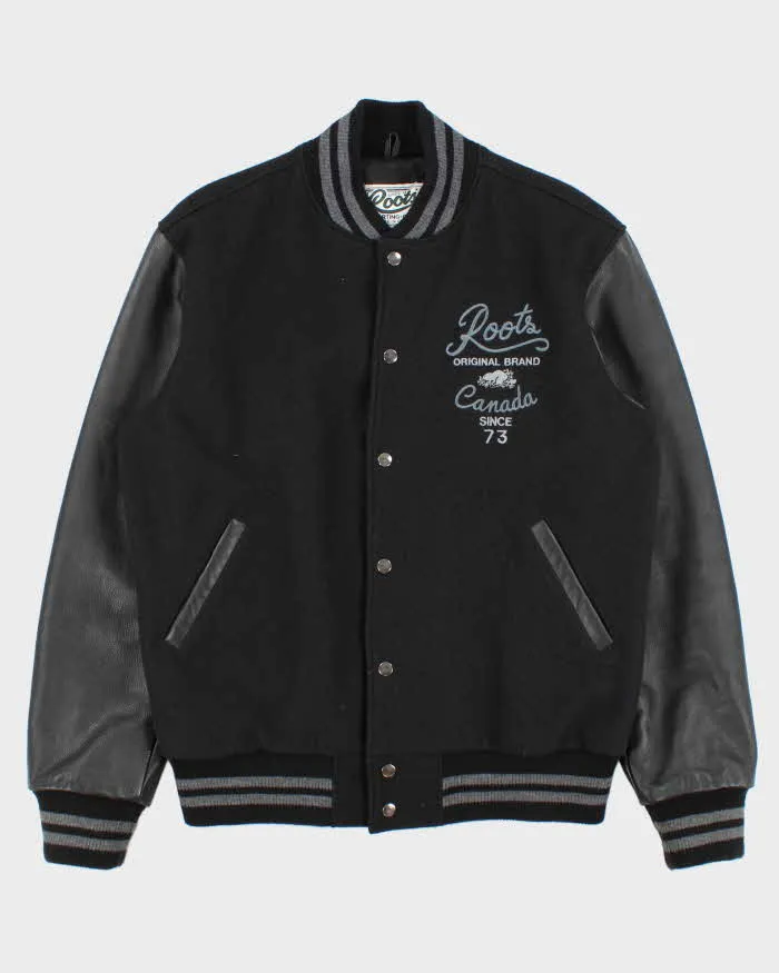Vintage Y2K 00s Roots Embroidered Wool Leather Varsity Bomber Jacket - XL sold by Rokit