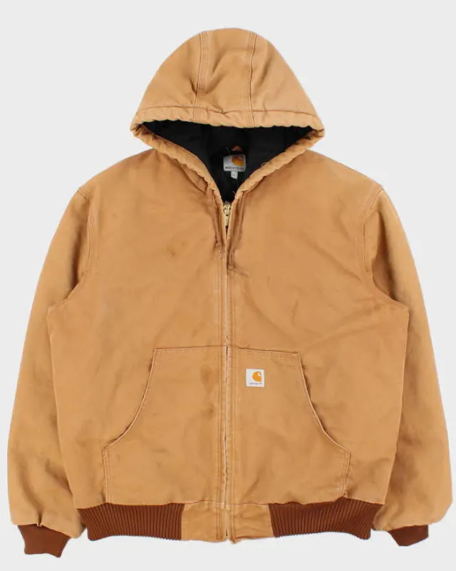 Vintage 2012 Carhartt J140 BRN Active Union Made In USA Quilt Lined Washed Duck Canvas Bomber Jacket - L made by Carhartt