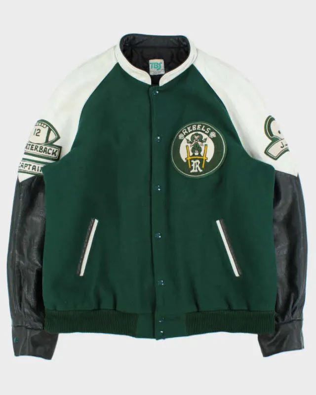Vintage 1980s College Football Rebels Captain Wool Leather TBS Made In Canada Varsity Bomber Jacket - XXL made by Rokit