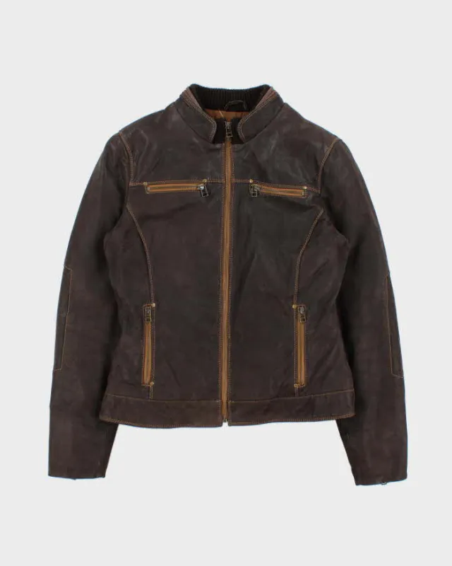 Vintage Y2K 00s Danier Women's Thinsulate Lined Leather Cafe Racer Moto Jacket - S made by Rokit
