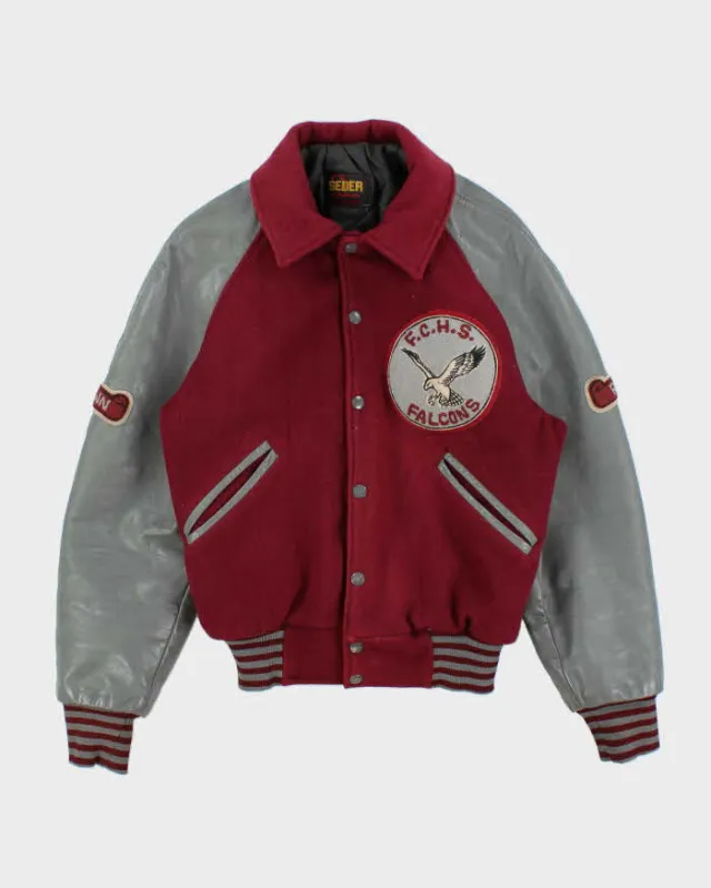 Vintage 1980s Falcons College Football Wool Leather Seder Made In Canada Collared Varsity Jacket - S made by Rokit