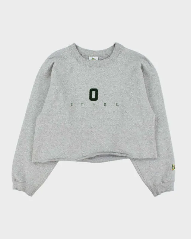 Vintage 1990s Disney Duck Shop Made In USA Marl Grey Cropped Crewneck Sweatshirt - M made by Disney