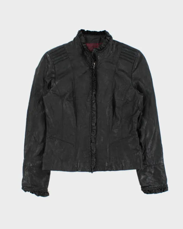 Vintage Y2k 2000s Danier Lightweight Ruffle Detail Leather Jacket - M made by Rokit