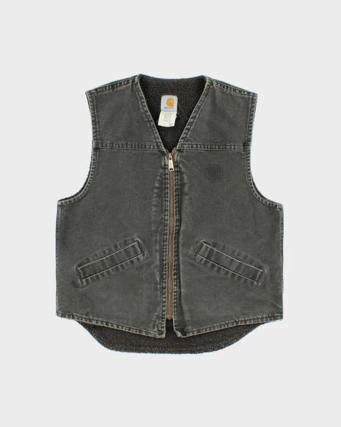 Vintage 2002 Y2K Carhartt V13 Made In USA Moss Duck Canvas Sherpa Lined Workwear Gilet - M sold by Rokit