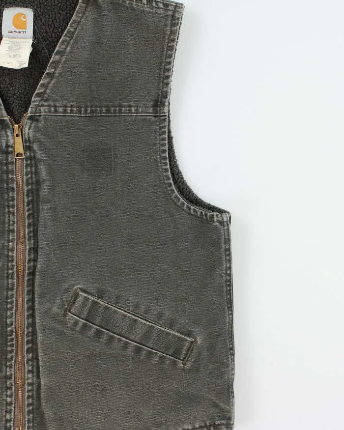 Vintage 2002 Y2K Carhartt V13 Made In USA Moss Duck Canvas Sherpa Lined Workwear Gilet - M sold by Rokit product image thumbnail 3