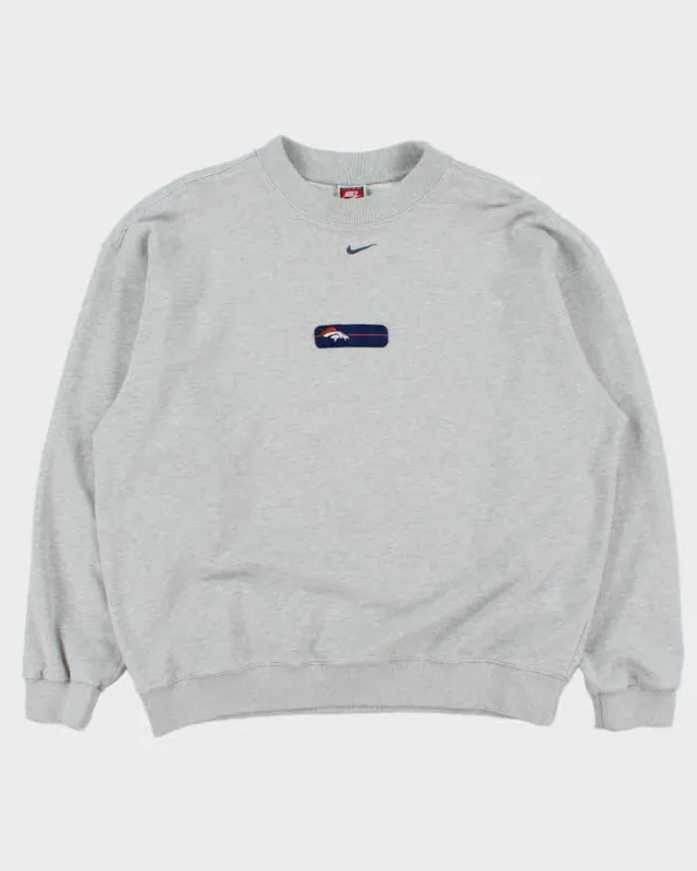 Vintage Y2K 00s Nike Team Denver Broncos Centre Swoosh Embroidered Marl Grey Crewneck Sweatshirt - L made by Nike