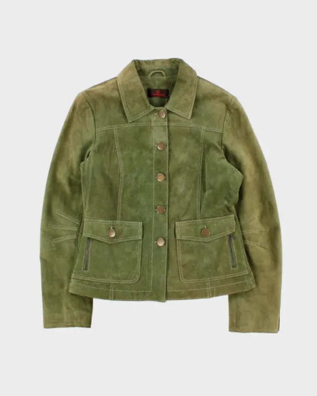 Vintage Y2K 00s Danier Women's Olive Green Suede Button Up Jacket - L made by Rokit