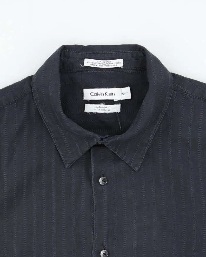 Vintage Y2K 00s Calvin Klein Striped Linen Blend Modern Fit Short Sleeve Shirt - XL sold by Rokit product image thumbnail 5