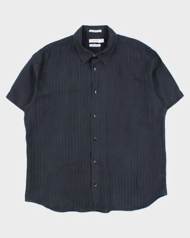 Vintage Y2K 00s Calvin Klein Striped Linen Blend Modern Fit Short Sleeve Shirt - XL made by Calvin Klein