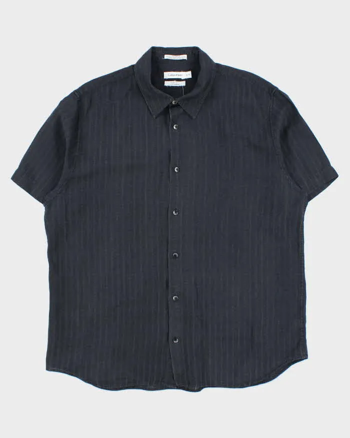 Vintage Y2K 00s Calvin Klein Striped Linen Blend Modern Fit Short Sleeve Shirt - XL sold by Rokit