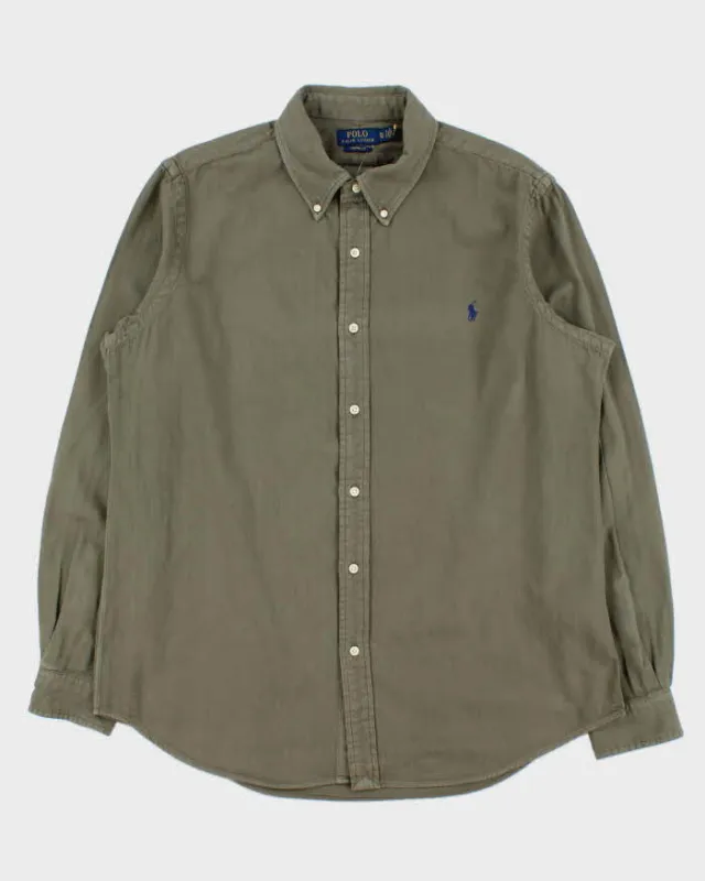 Vintage Polo Ralph Lauren Khaki Striped Custom Fit Long Sleeve Shirt - XL made by Ralph Lauren