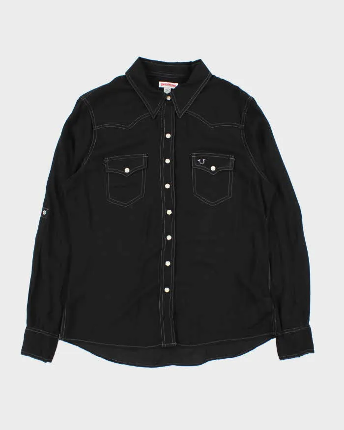 Vintage True Religion Women's Embellished Cryst Contrast Stitch Pearl Snap Button Long Sleeve Western Shirt - L sold by Rokit