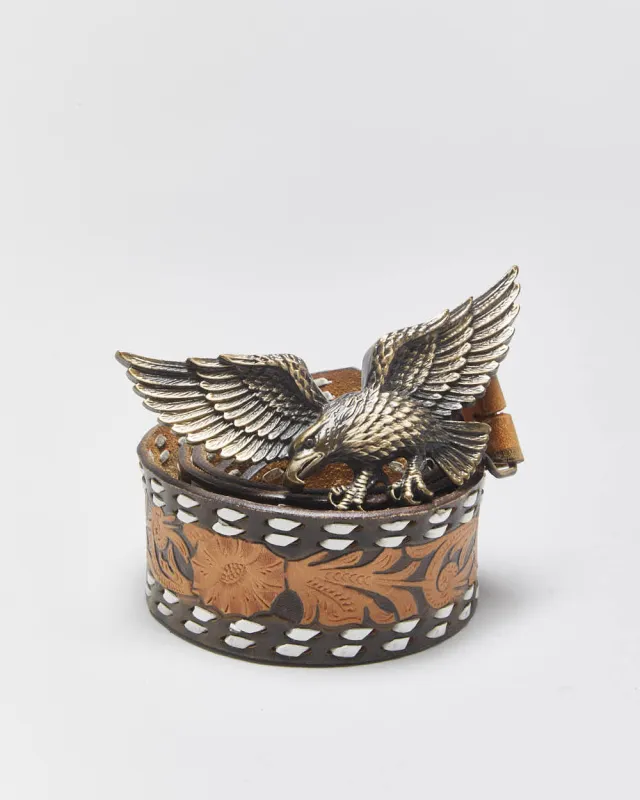 Vintage Tooled Leather Chunky Eagle Buckle Belt - W40-W44 made by Rokit