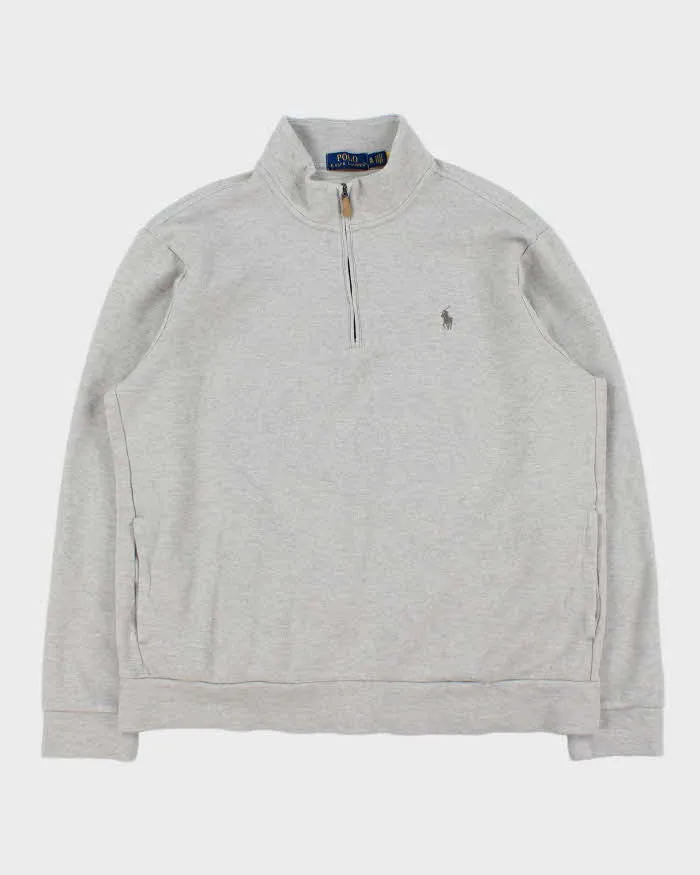 Vintage Polo Ralph Lauren Marl Grey Quarter-Zip Sweatshirt - XL sold by Rokit