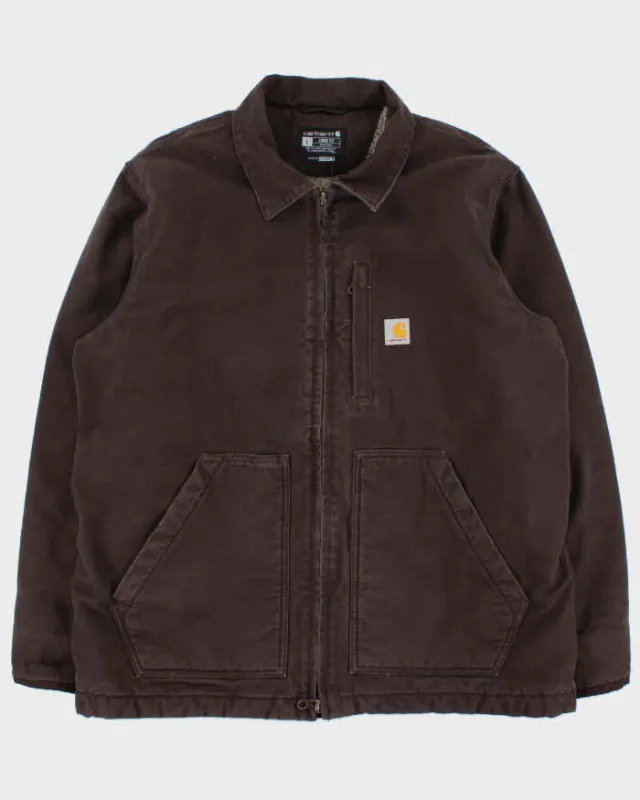 Vintage Carhartt 104293 DKB Sherpa Lined Washed Duck Canvas Loose Fit Workwear Jacket - L made by Carhartt