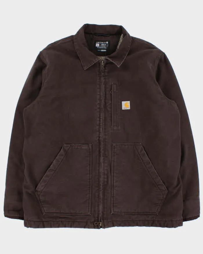 Vintage Carhartt 104293 DKB Sherpa Lined Washed Duck Canvas Loose Fit Workwear Jacket - L sold by Rokit