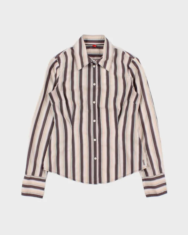 Vintage Y2K 00s Esprit Women's Striped Fitted Long Sleeve Shirt - XS made by Esprit
