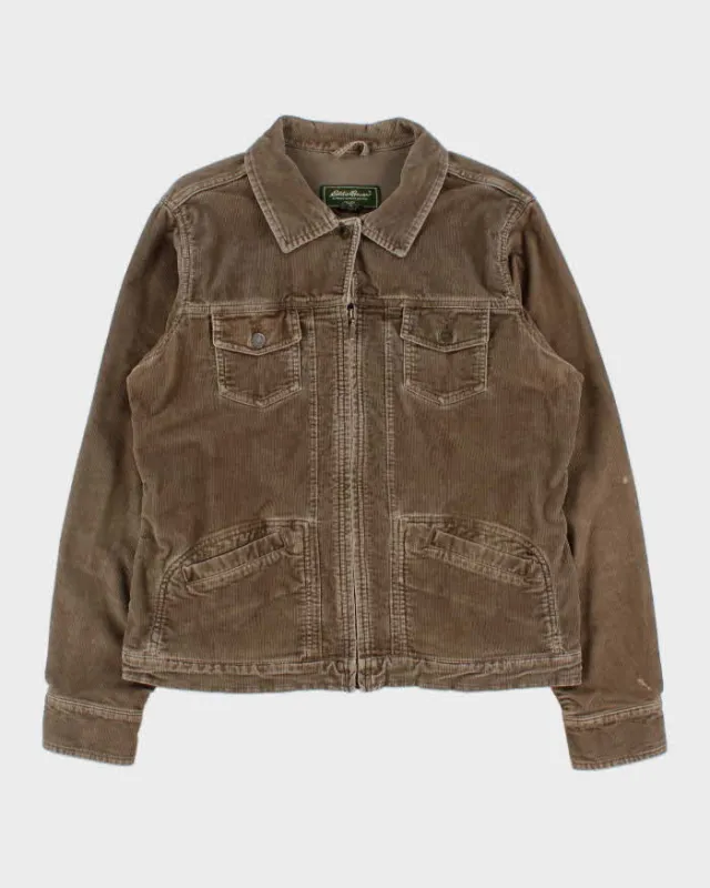 Vintage Y2K 00s Eddie Bauer Women's Tan Brown Corduroy Trucker Jacket - L made by Eddie Bauer