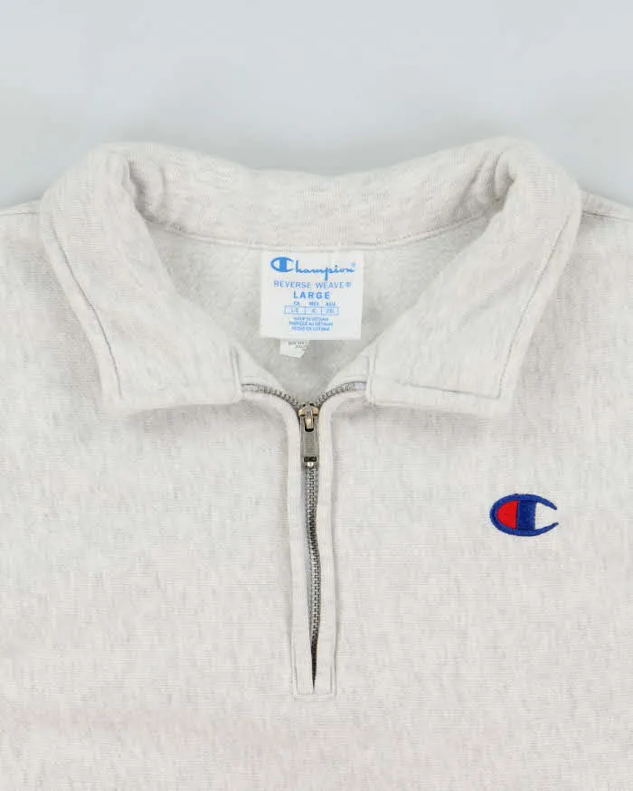 Vintage Champion Heavyweight Reverse Weave Grey Marl Collared Quarter-Zip Sweatshirt - M sold by Rokit product image thumbnail 5