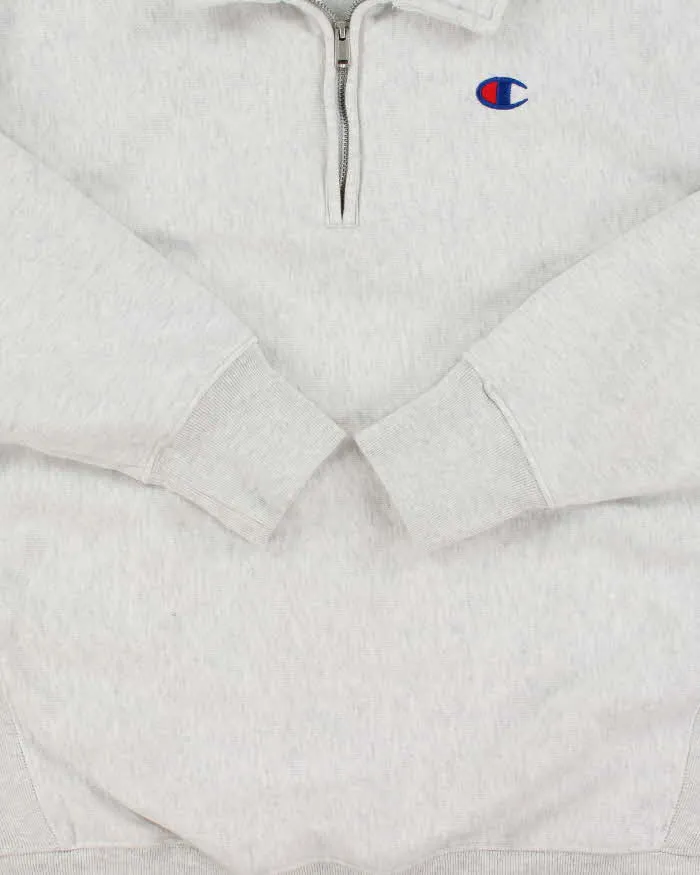 Vintage Champion Heavyweight Reverse Weave Grey Marl Collared Quarter-Zip Sweatshirt - M sold by Rokit product image thumbnail 4