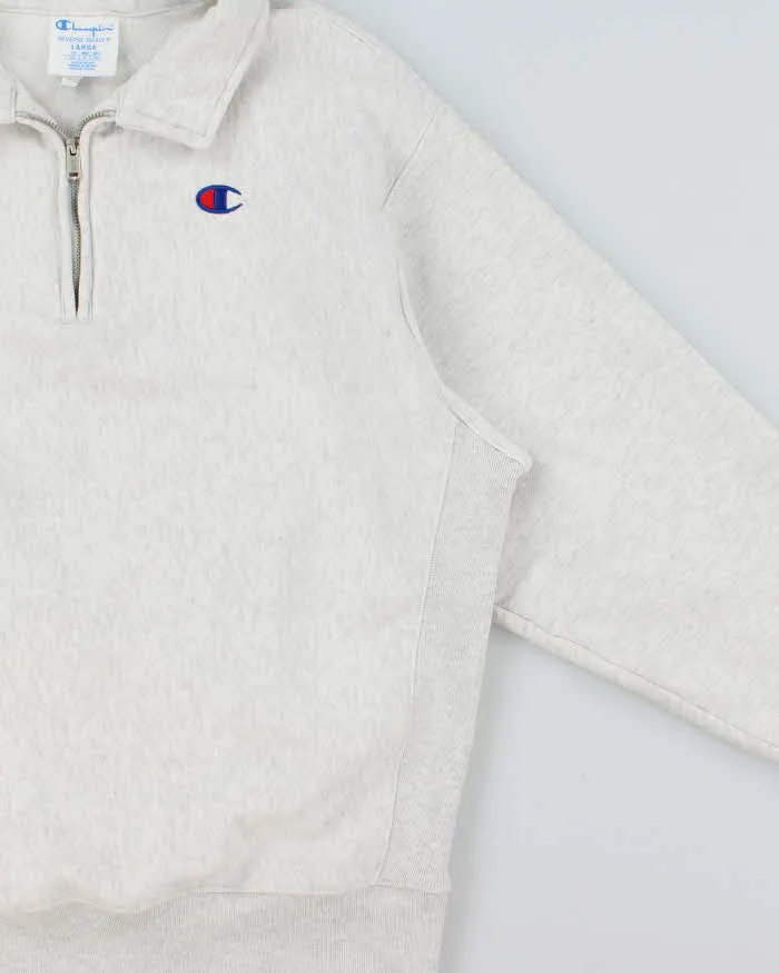 Vintage Champion Heavyweight Reverse Weave Grey Marl Collared Quarter-Zip Sweatshirt - M sold by Rokit product image thumbnail 3