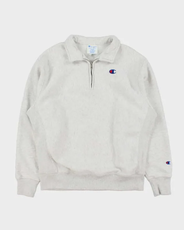 Vintage Champion Heavyweight Reverse Weave Grey Marl Collared Quarter-Zip Sweatshirt - M made by Champion