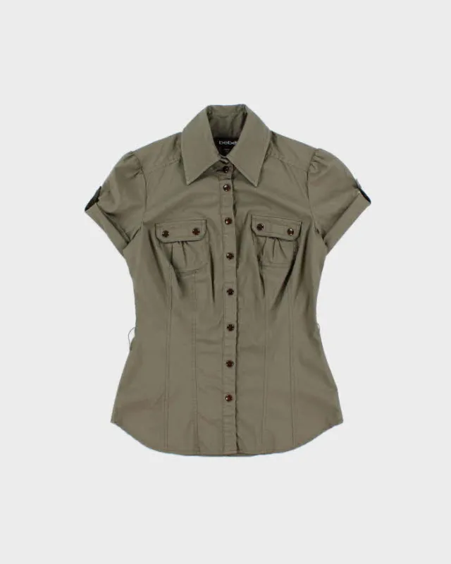 Vintage Y2K 00s Bebe Women's Khaki Short Sleeve Shirt - XS made by Rokit