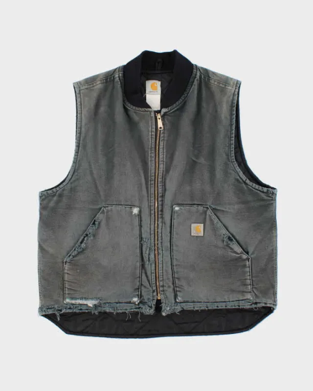 Vintage Y2K 00s Carhartt V01 BLK Arctic Quilt Lined Distressed Duck Canvas Vest - L made by Carhartt