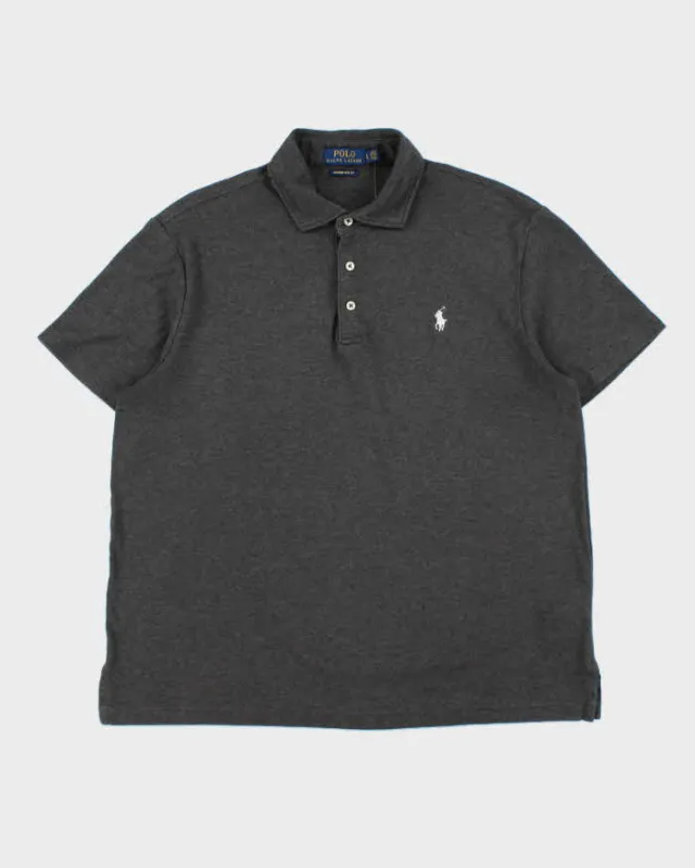 Vintage Polo Ralph Lauren Marl Grey Custom Slim Fit Short Sleeve Polo Shirt - L made by Ralph Lauren