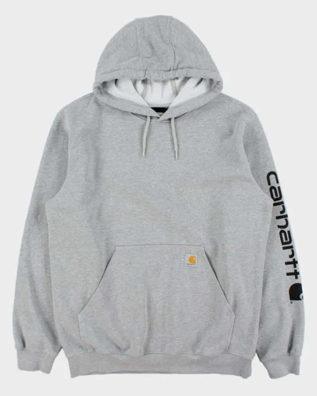 Vintage Carhartt Marl Grey Midweight Sleeve Logo Loose Fit Pullover Hoodie - L made by Carhartt