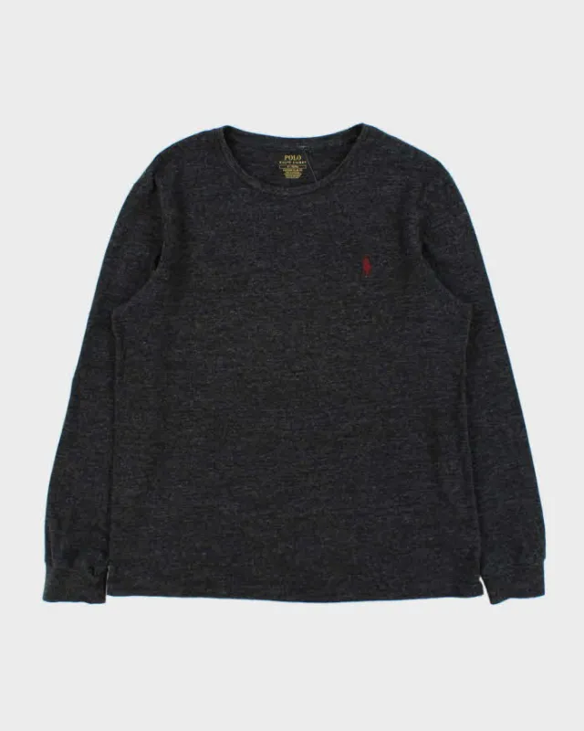 Vintage Polo Ralph Lauren Marl Grey Custom Slim Fit Long Sleeve Crewneck T-Shirt - M made by Ralph Lauren