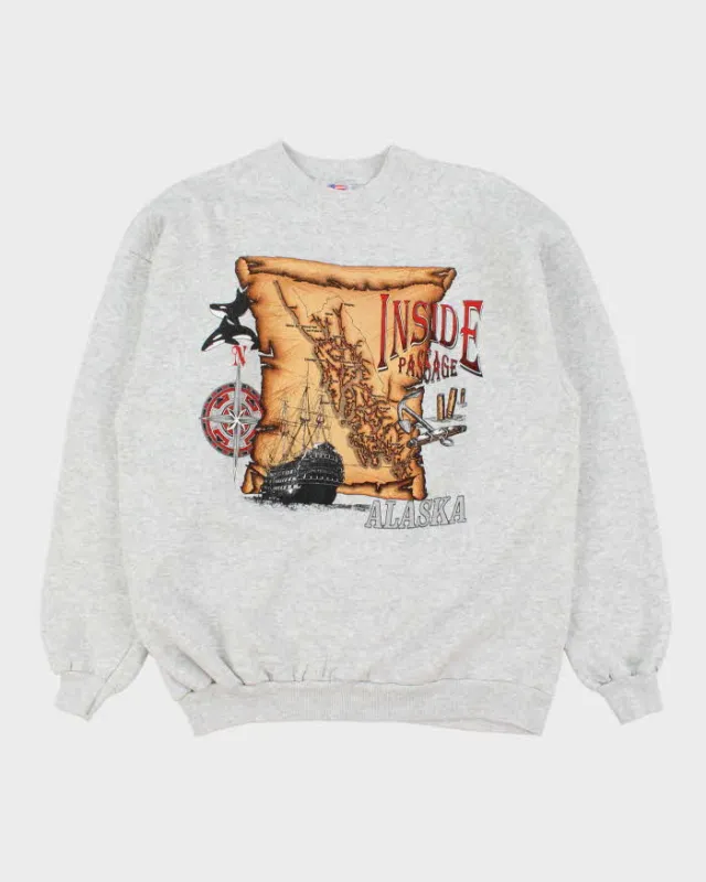Vintage 1990s Alaska All American Apparel Made In USA Marl Grey Crewneck Sweatshirt - L made by Rokit