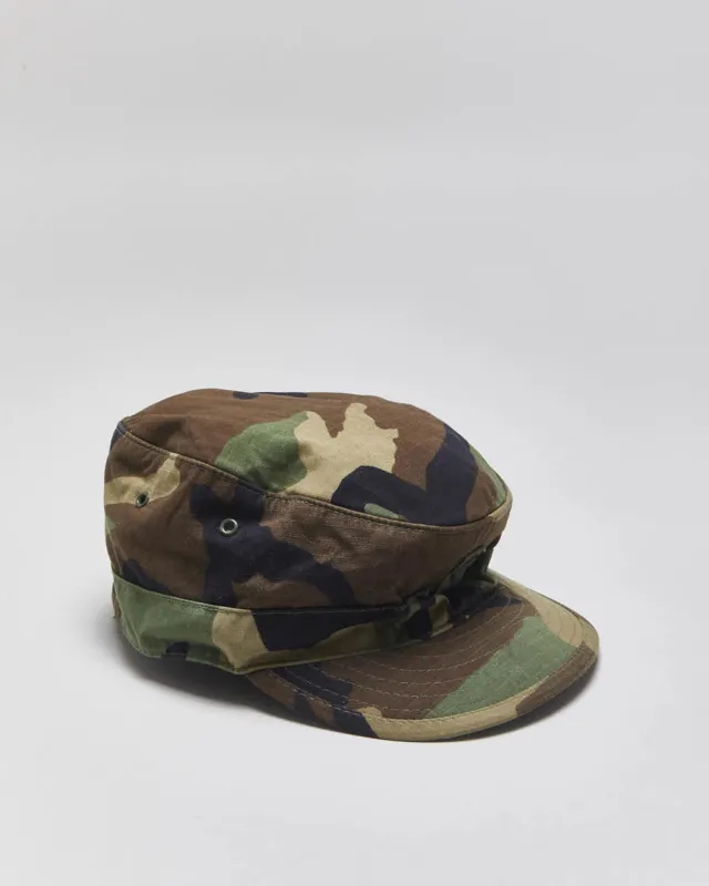 Vintage 2001 Y2K US Military Canvas 'Hot Weather' Woodland Camo Army Cap - 7 1/4 made by Rokit