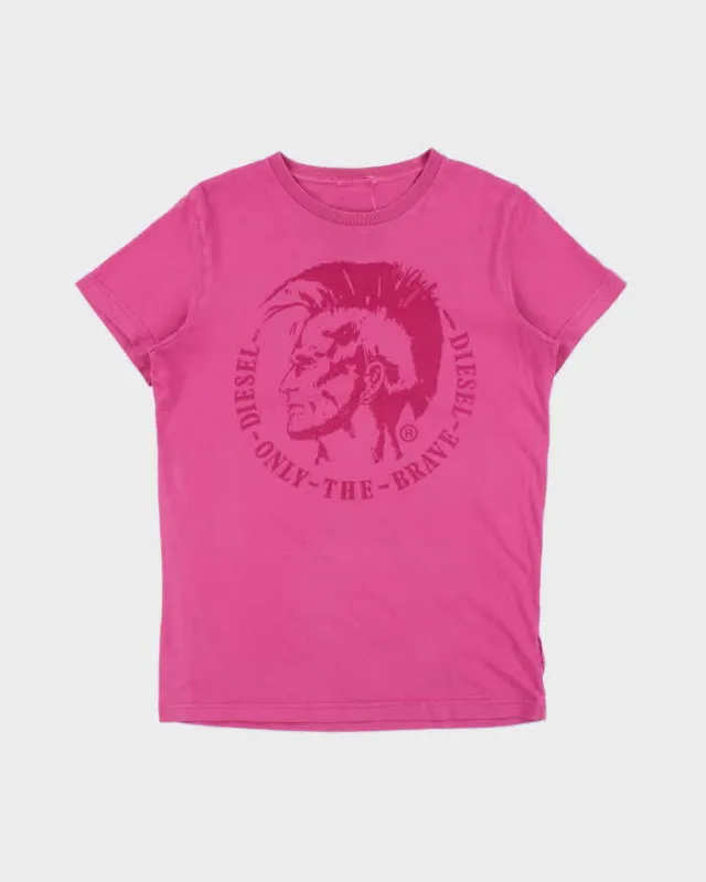 Vintage Y2K 00s Diesel Classic Dark Pink Slim Fit Crewneck T-Shirt - M made by Diesel