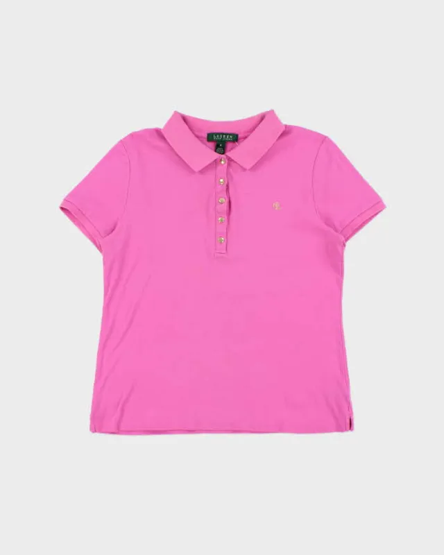 Vintage Y2K 00s Lauren Ralph Lauren Women's Hot Pink Short Sleeve Polo Shirt - M made by Ralph Lauren