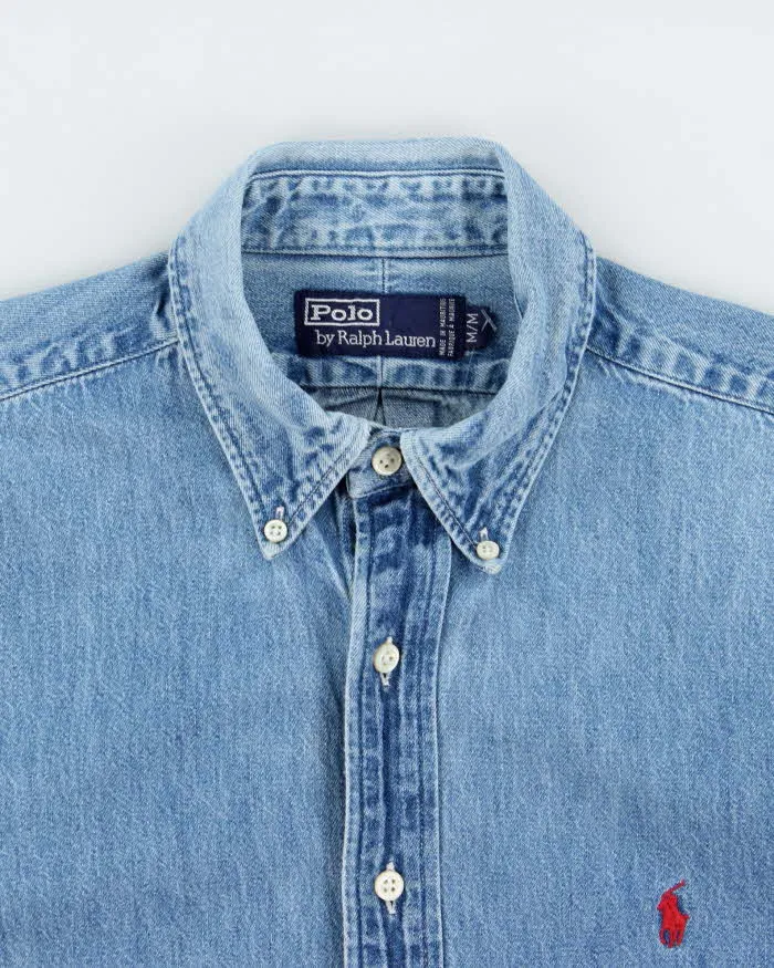Vintage 1980s Polo Ralph Lauren Heavyweight Light Wash Long Sleeve Denim Shirt - M sold by Rokit product image thumbnail 5