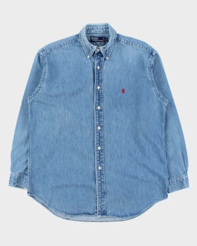 Vintage 1980s Polo Ralph Lauren Heavyweight Light Wash Long Sleeve Denim Shirt - M made by Ralph Lauren