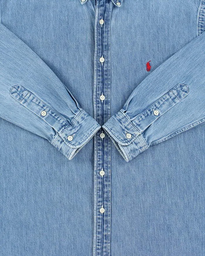 Vintage 1980s Polo Ralph Lauren Heavyweight Light Wash Long Sleeve Denim Shirt - M sold by Rokit product image thumbnail 4