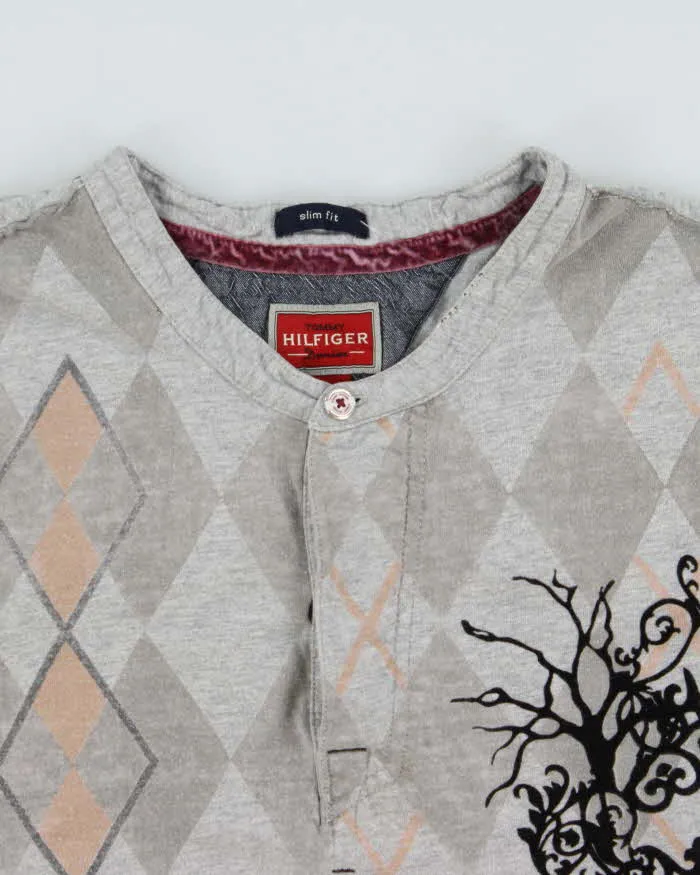 Vintage Y2K 00s Tommy Hilfiger Marl Grey Graphic Argyle Slim Fit Long Sleeve Henley T-Shirt - XL sold by Rokit product image thumbnail 5