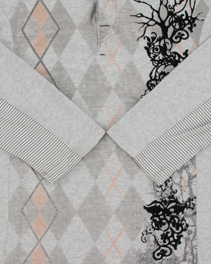 Vintage Y2K 00s Tommy Hilfiger Marl Grey Graphic Argyle Slim Fit Long Sleeve Henley T-Shirt - XL sold by Rokit product image thumbnail 4