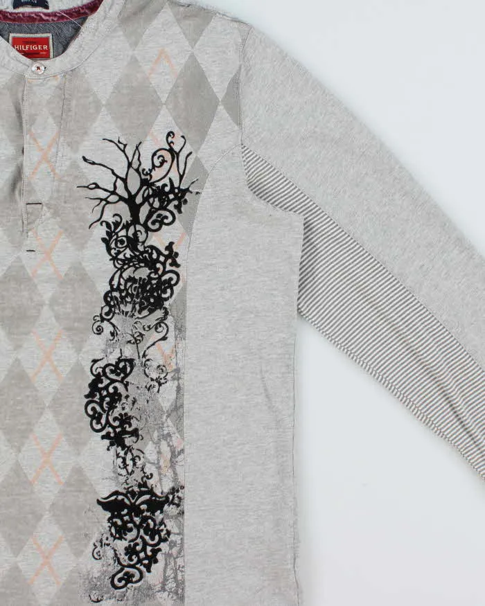 Vintage Y2K 00s Tommy Hilfiger Marl Grey Graphic Argyle Slim Fit Long Sleeve Henley T-Shirt - XL sold by Rokit product image thumbnail 3