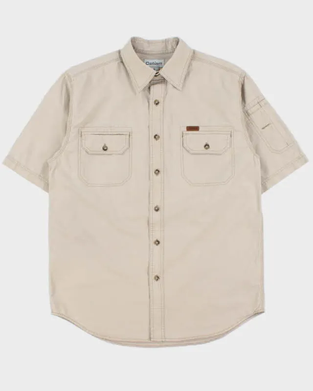 Vintage Y2K 00s Carhartt Khaki Canvas Short Sleeve Utility Shirt - M made by Carhartt