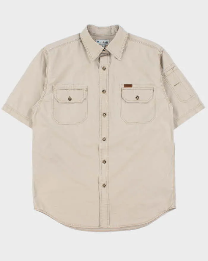 Vintage Y2K 00s Carhartt Khaki Canvas Short Sleeve Utility Shirt - M sold by Rokit